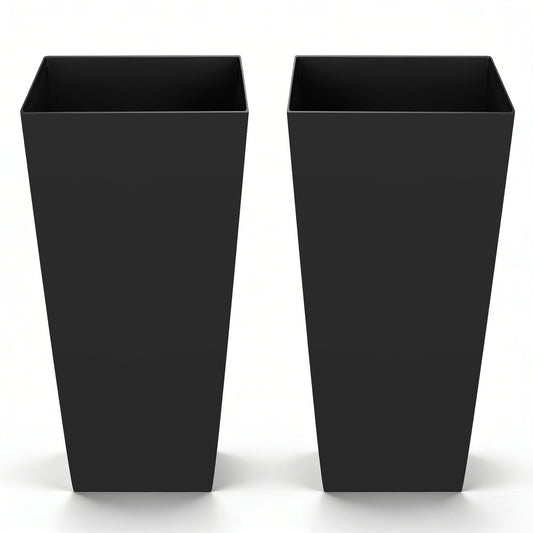 VEVOR Tall Planters Set of 2, 26 Inch Large Outdoor Taper Planters for Outdoor Indoor Plants, Front Porch Plastic Modern Flower Pots with Casters, Inner Pot & Drainage Holes for Patio, Garden, Black - FZXZSHPHS2PC5MZ4N001V0 - view 1