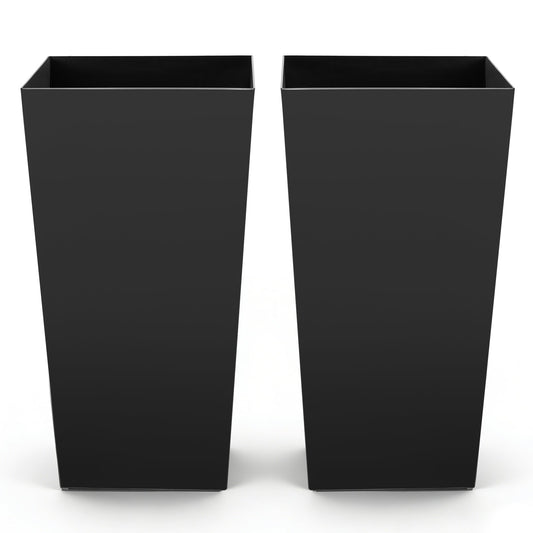 VEVOR Tall Planters Set of 2, 30 Inch Large Outdoor Taper Planters for Outdoor Indoor Plants, Front Porch Plastic Modern Flower Pots with Casters, Inner Pot & Drainage Holes for Patio, Garden, Black - FZXZSHPHS2PCBUGCA001V0 - view 1