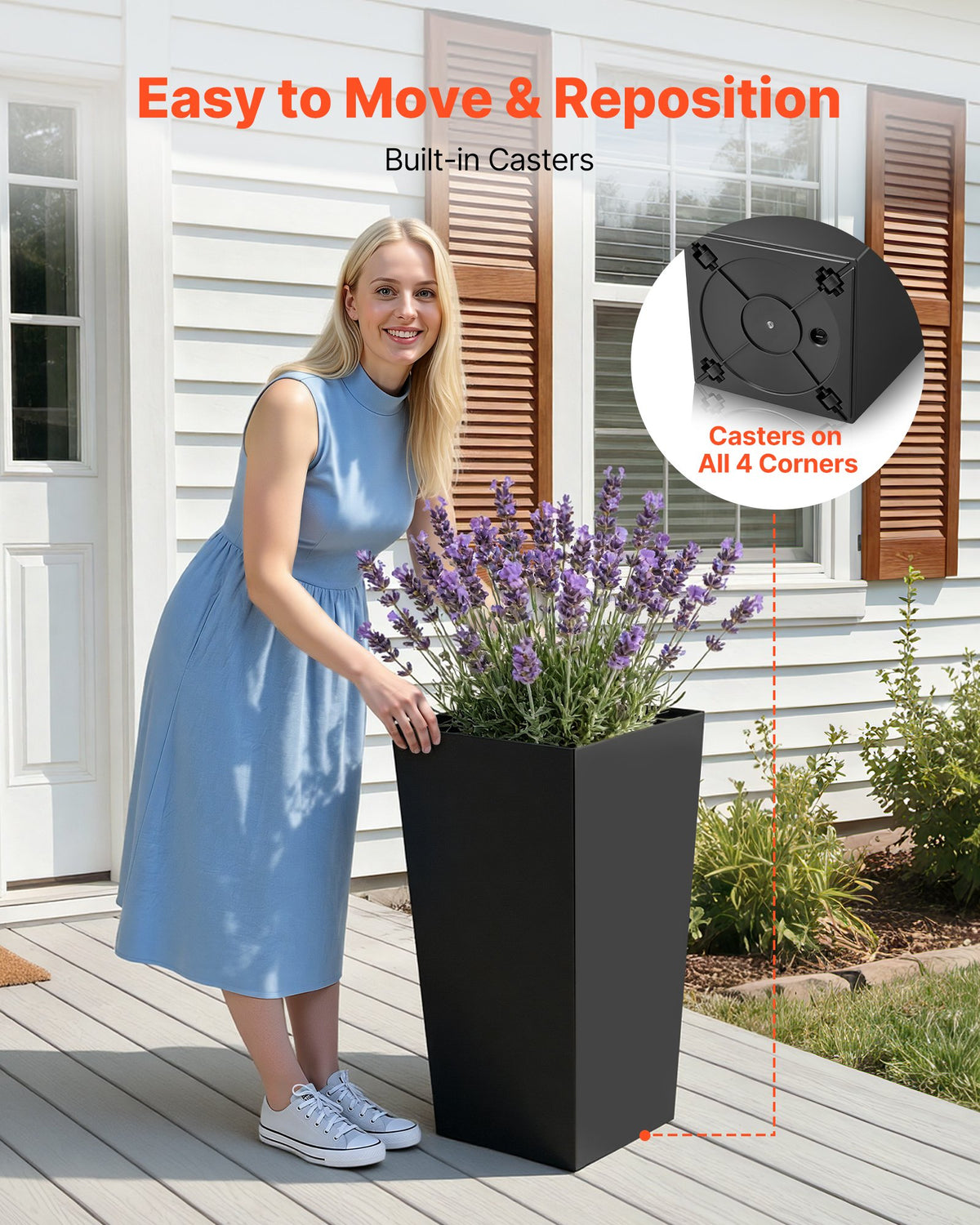VEVOR Tall Planters Set of 2, 30 Inch Large Outdoor Taper Planters for Outdoor Indoor Plants, Front Porch Plastic Modern Flower Pots with Casters, Inner Pot & Drainage Holes for Patio, Garden, Black - FZXZSHPHS2PCBUGCA001V0 - view 5