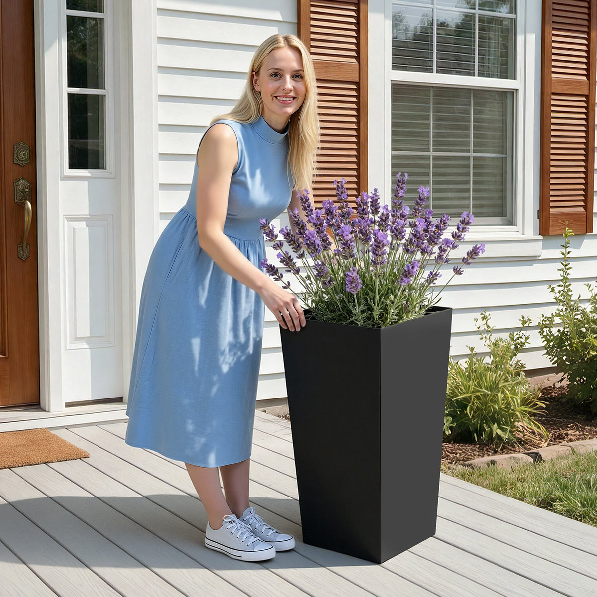 VEVOR Tall Planters Set of 2, 30 Inch Large Outdoor Taper Planters for Outdoor Indoor Plants, Front Porch Plastic Modern Flower Pots with Casters, Inner Pot & Drainage Holes for Patio, Garden, Black - FZXZSHPHS2PCBUGCA001V0 - view 9