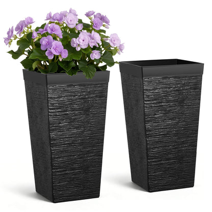 VEVOR Tall Planters Set of 2, 23 Inch Large Outdoor Taper Planters for Outdoor Indoor Plants, Front Porch Plastic Modern Flower Pots with Casters, Inner Pot & Drainage Holes for Patio, Garden, Black - FZXZSHPHS2PCH8DAZ001V0 - view 1
