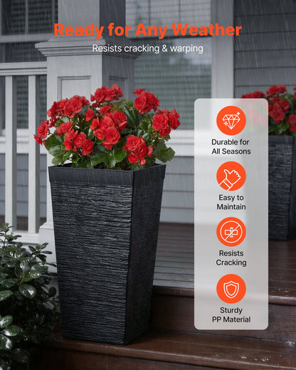 VEVOR Tall Planters Set of 2, 23 Inch Large Outdoor Taper Planters for Outdoor Indoor Plants, Front Porch Plastic Modern Flower Pots with Casters, Inner Pot & Drainage Holes for Patio, Garden, Black - FZXZSHPHS2PCH8DAZ001V0 - view 3