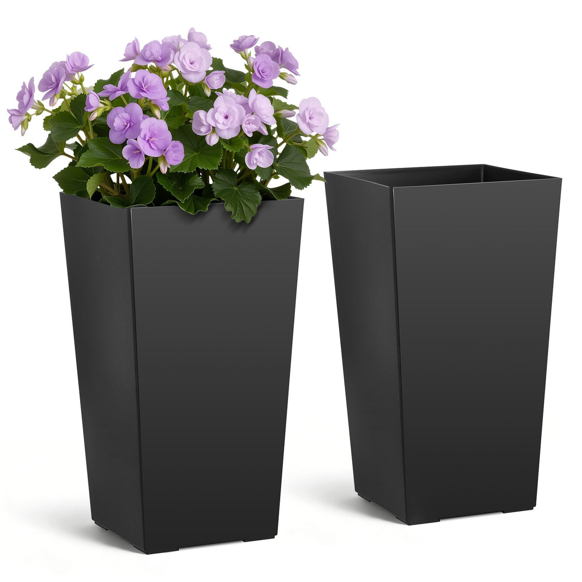 VEVOR Tall Planters Set of 2, 22 Inch Large Outdoor Taper Planters for Outdoor Indoor Plants, Front Porch Plastic Modern Flower Pots with Casters, Inner Pot & Drainage Holes for Patio, Garden, Black - FZXZSHPHS2PCJVOKW001V0 - view 1