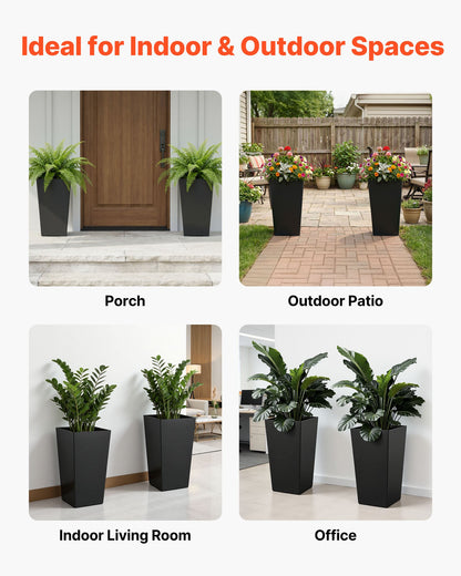 VEVOR Tall Planters Set of 2, 22 Inch Large Outdoor Taper Planters for Outdoor Indoor Plants, Front Porch Plastic Modern Flower Pots with Casters, Inner Pot & Drainage Holes for Patio, Garden, Black - FZXZSHPHS2PCJVOKW001V0 - view 7