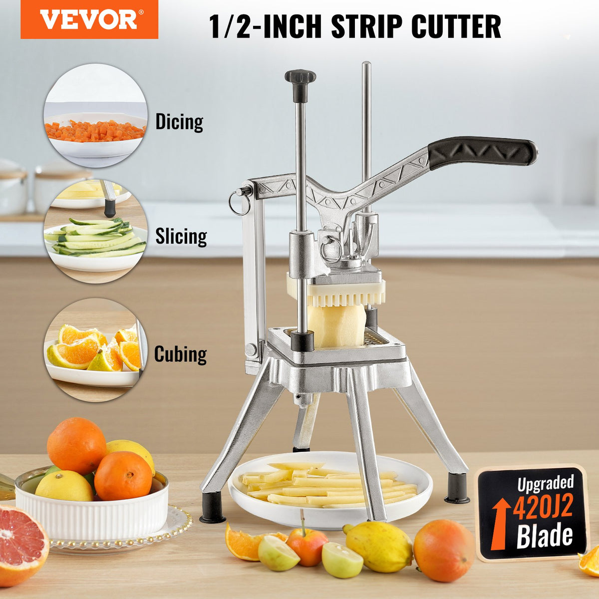 VEVOR Commercial Vegetable Fruit Chopper 1/2″ Blade Heavy Duty Professional Food Dicer Kattex French Fry Cutter Onion Slicer Stainless Steel for Tomato Peppers Potato Mushroom, - G212INCH420J23BAAV0 - view 2