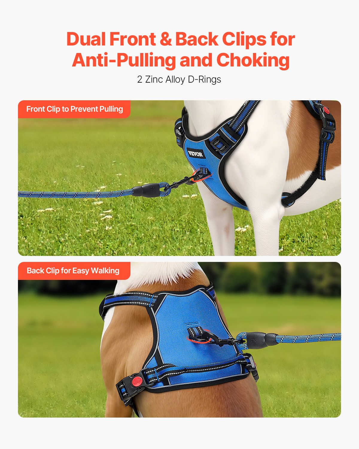 VEVOR Dog Harness for Large Dogs, No Pull Adjustable Dog Vest Pet Harness, with 5ft Leash, Handle, Metal Rings, Buckles, Reflective Stitching 600D Oxford Fabric, for Training, Walking, and Hiking - GBDBXGBDLM00V1MQWV0 - view 3