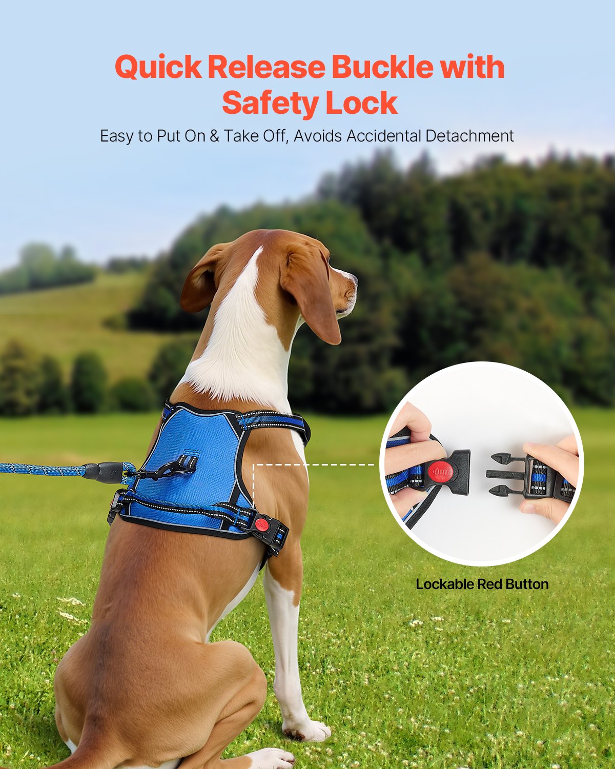 VEVOR Dog Harness for Large Dogs, No Pull Adjustable Dog Vest Pet Harness, with 5ft Leash, Handle, Metal Rings, Buckles, Reflective Stitching 600D Oxford Fabric, for Training, Walking, and Hiking - GBDBXGBDLM00V1MQWV0 - view 4
