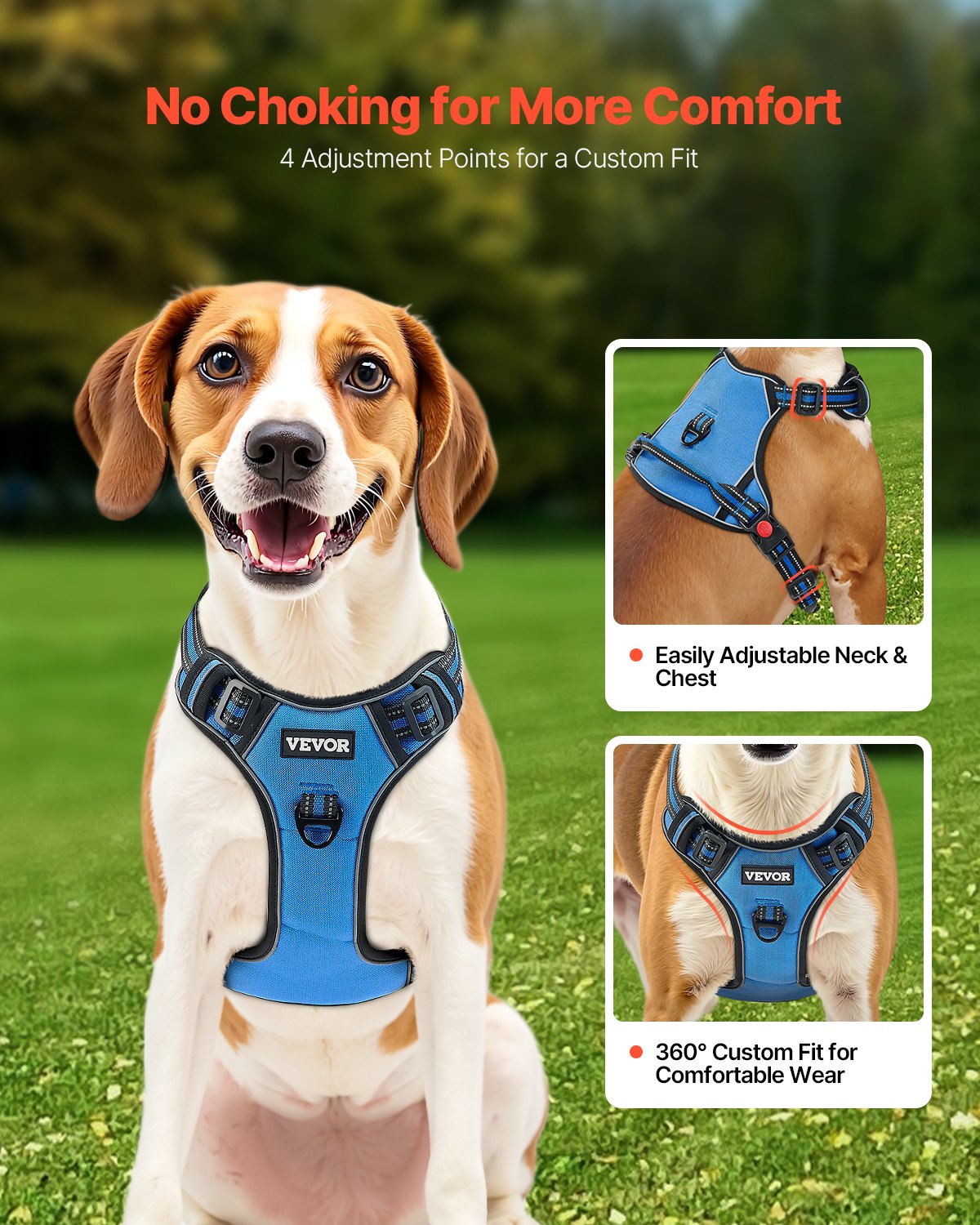 VEVOR Dog Harness for Large Dogs, No Pull Adjustable Dog Vest Pet Harness, with 5ft Leash, Handle, Metal Rings, Buckles, Reflective Stitching 600D Oxford Fabric, for Training, Walking, and Hiking - GBDBXGBDLM00V1MQWV0 - view 6