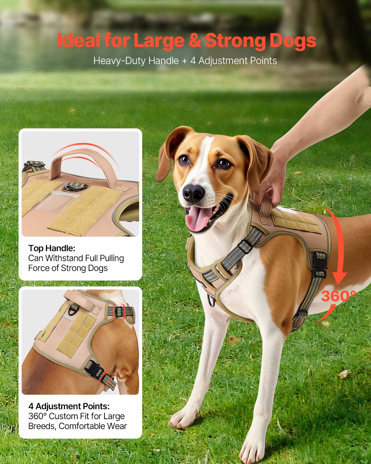 VEVOR Dog Harness for Large Dogs, No Pull Tactical Dog Harness Adjustable Pet Vest, with Handle, Metal Rings, Buckles, Reflective Stitching Nylon Oxford Fabric, for Training, Walking, and Hiking - GBDXLGBDLM00LOZZIV0 - view 5
