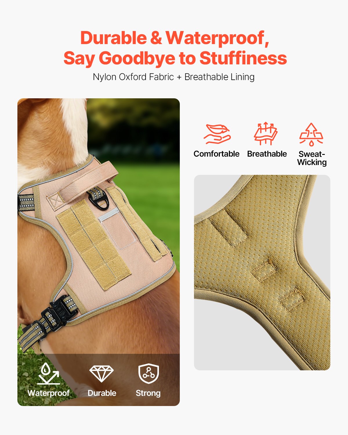 VEVOR Dog Harness for Large Dogs, No Pull Tactical Dog Harness Adjustable Pet Vest, with Handle, Metal Rings, Buckles, Reflective Stitching Nylon Oxford Fabric, for Training, Walking, and Hiking - GBDXLGBDLM00LOZZIV0 - view 6