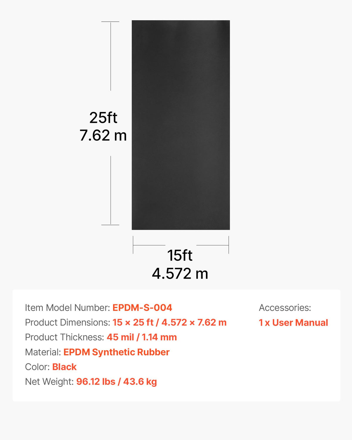 VEVOR Roll Roofing, 15 x 25 ft, 45 mil EPDM Rubber Roofing, Long Lifespan & Weather-resistant, Withstands Harsh Temperatures, Flexible & Easy Installation, Roof Underlayment for RVs, Roofs, Ponds - GBJ1525FT000LEC21001V0 - view 8