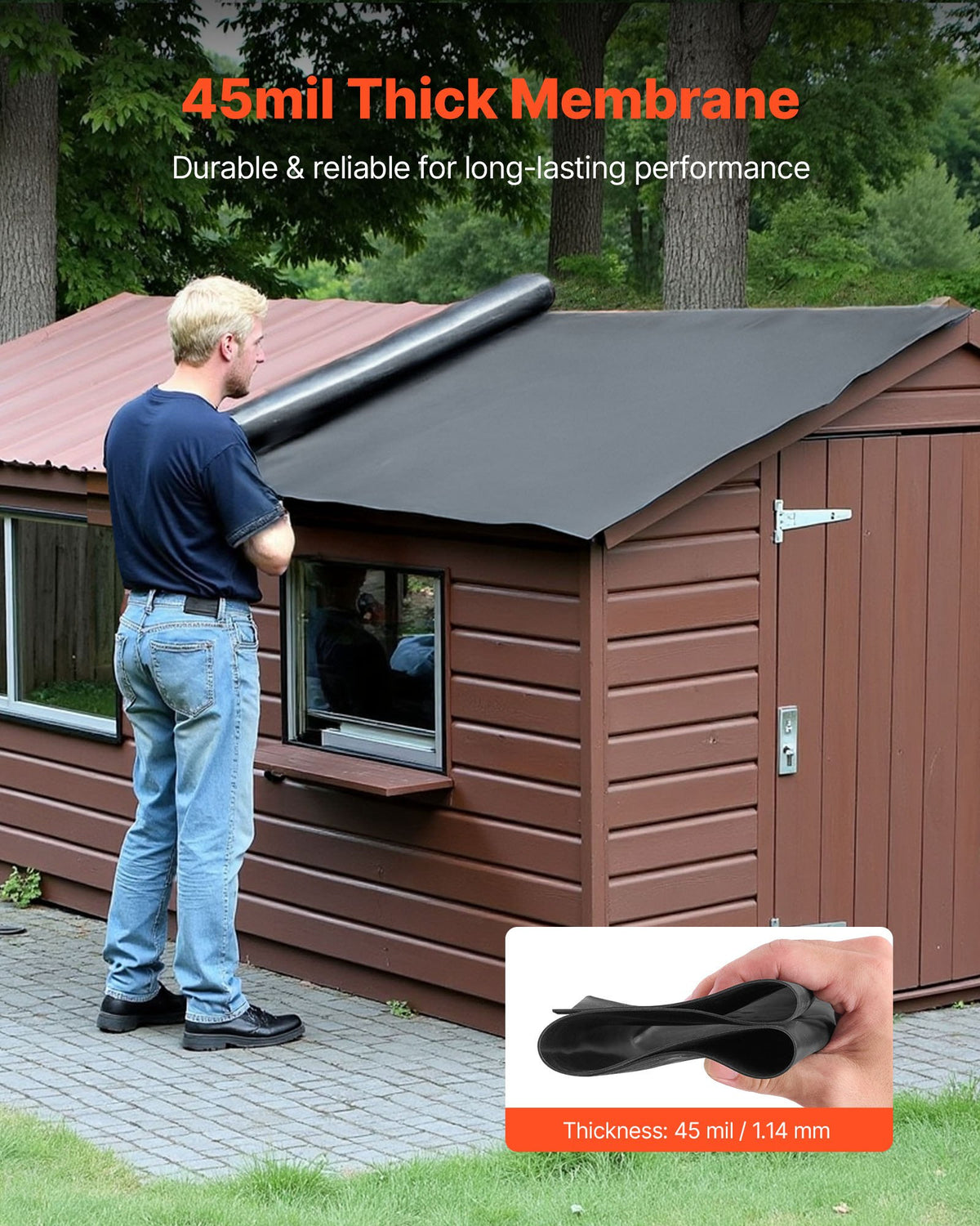 VEVOR Roll Roofing, 15 x 30 ft, 45 mil EPDM Rubber Roofing, Long Lifespan & Weather-resistant, Withstands Harsh Temperatures, Flexible & Easy Installation, Roof Underlayment for RVs, Roofs, Ponds - GBJ1530FT000JBYD3001V0 - view 3