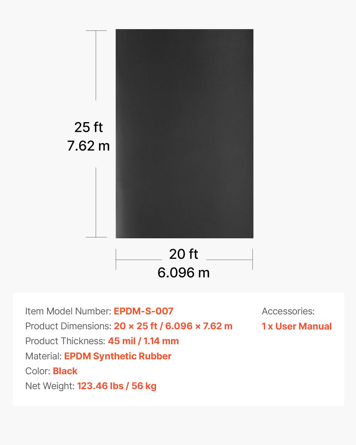 VEVOR Roll Roofing, 20 x 25 ft, 45 mil EPDM Rubber Roofing, Long Lifespan & Weather-resistant, Withstands Harsh Temperatures, Flexible & Easy Installation, Roof Underlayment for RVs, Roofs, Ponds - GBJ2025FT000MUUZ7001V0 - view 8
