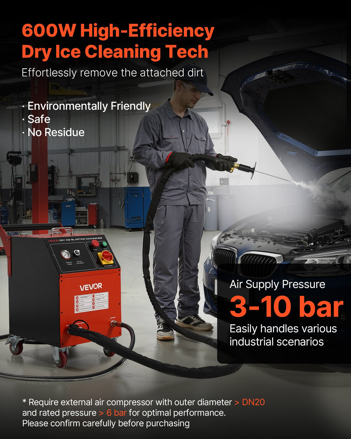 VEVOR Dry Ice Blasting Machine, 11LBS (5KG) Capacity Dry Ice Cleaning Machine with 4 Nozzles, Adjustable Pressure & Dry Ice Amount, Movable Blaster Cleaner for Automotive Ship Aviation Chemical, 120V - GBQXJKDK5KG003A64001V1 - view 3