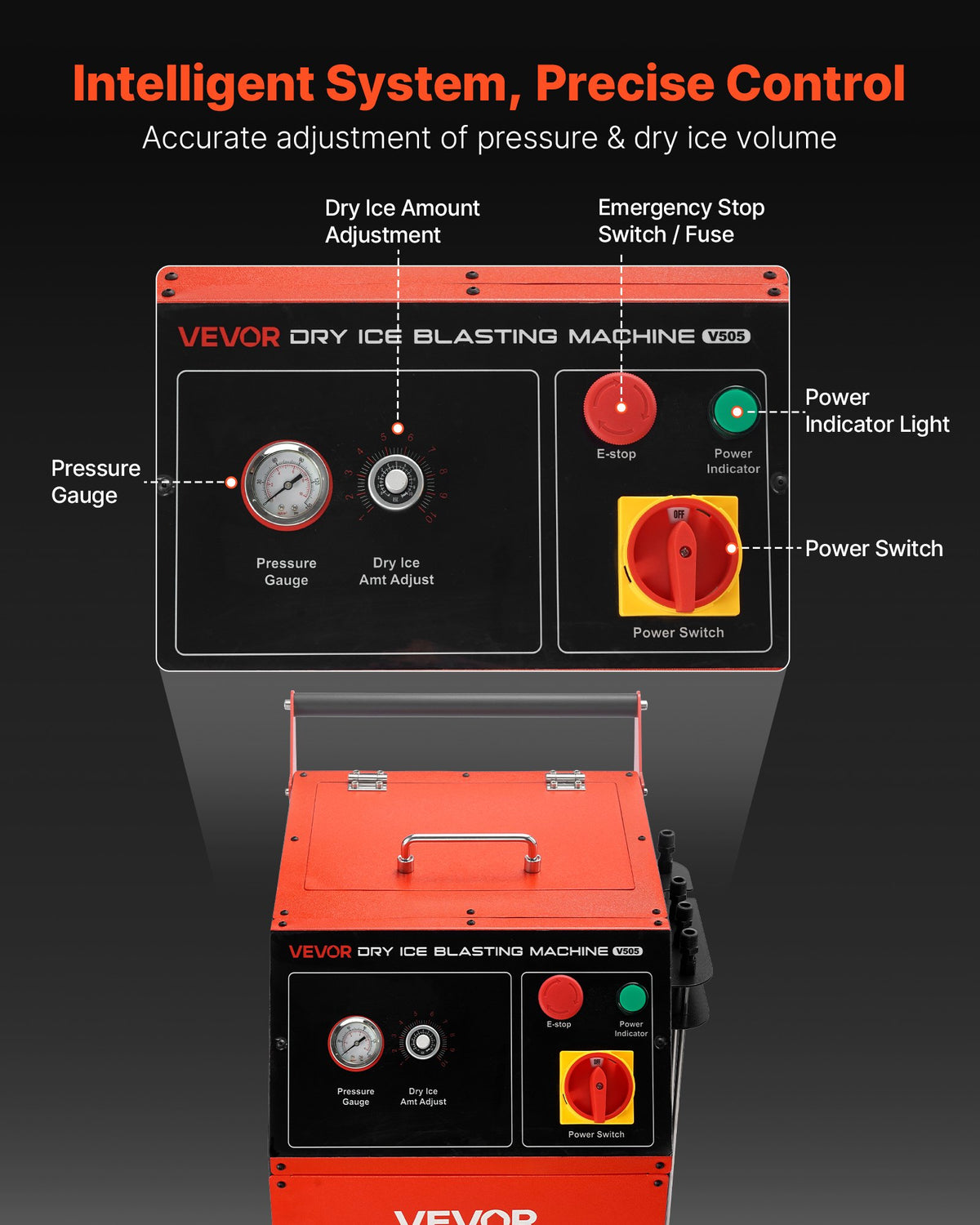 VEVOR Dry Ice Blasting Machine, 11LBS (5KG) Capacity Dry Ice Cleaning Machine with 4 Nozzles, Adjustable Pressure & Dry Ice Amount, Movable Blaster Cleaner for Automotive Ship Aviation Chemical, 120V - GBQXJKDK5KG003A64001V1 - view 5