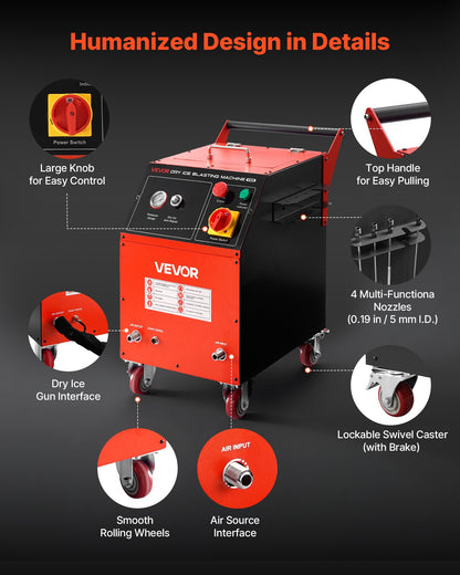 VEVOR Dry Ice Blasting Machine, 11LBS (5KG) Capacity Dry Ice Cleaning Machine with 4 Nozzles, Adjustable Pressure & Dry Ice Amount, Movable Blaster Cleaner for Automotive Ship Aviation Chemical, 120V - GBQXJKDK5KG003A64001V1 - view 7