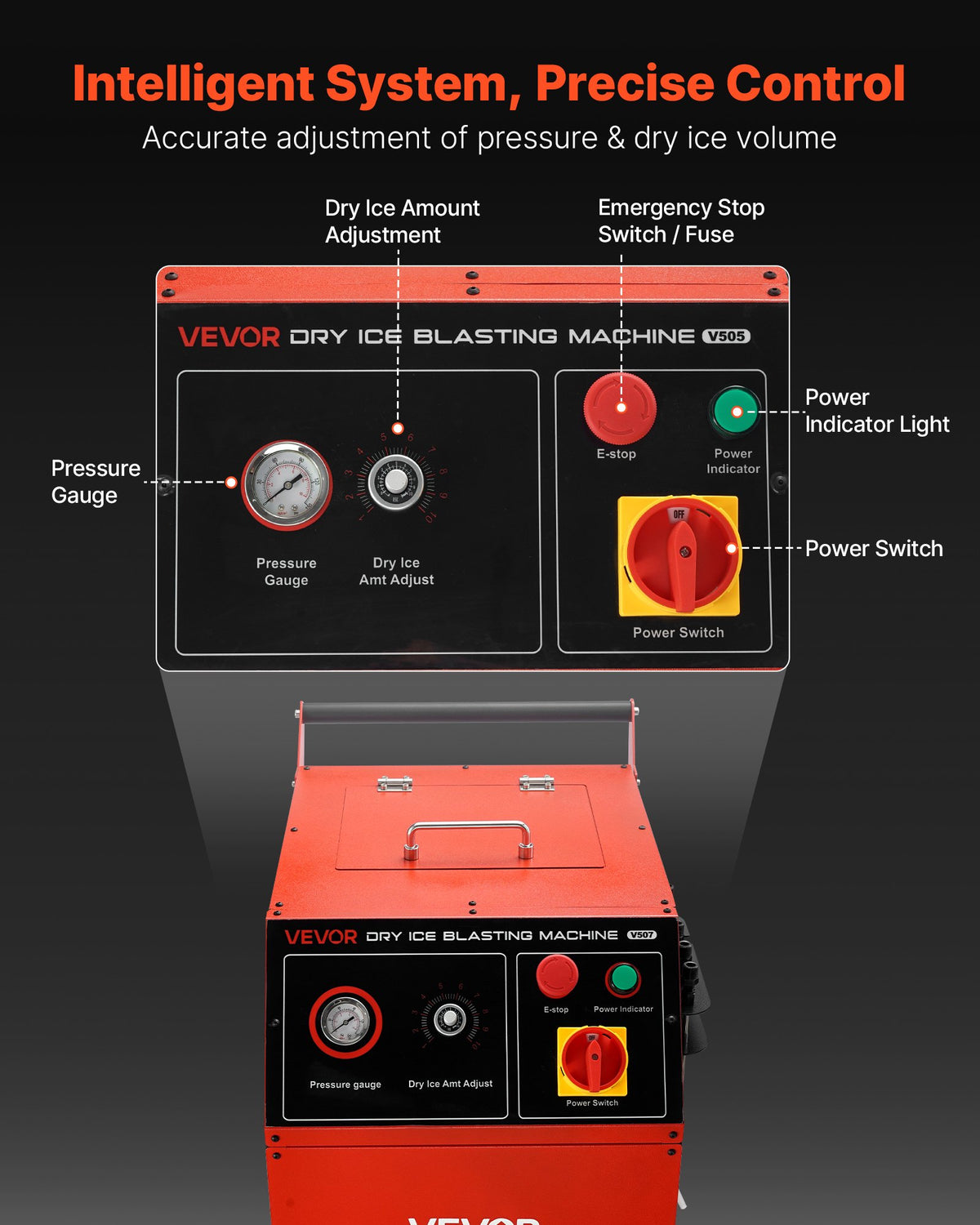 VEVOR Dry Ice Blasting Machine, 16.5LBS (7.5KG) Capacity Dry Ice Cleaning Machine with 4 Nozzles, Adjustable Pressure & Dry Ice Amount, Movable Blaster Cleaner for Auto Ship Aviation Chemical, 120V - GBQXJKDK75KGA5PO0001V1 - view 5