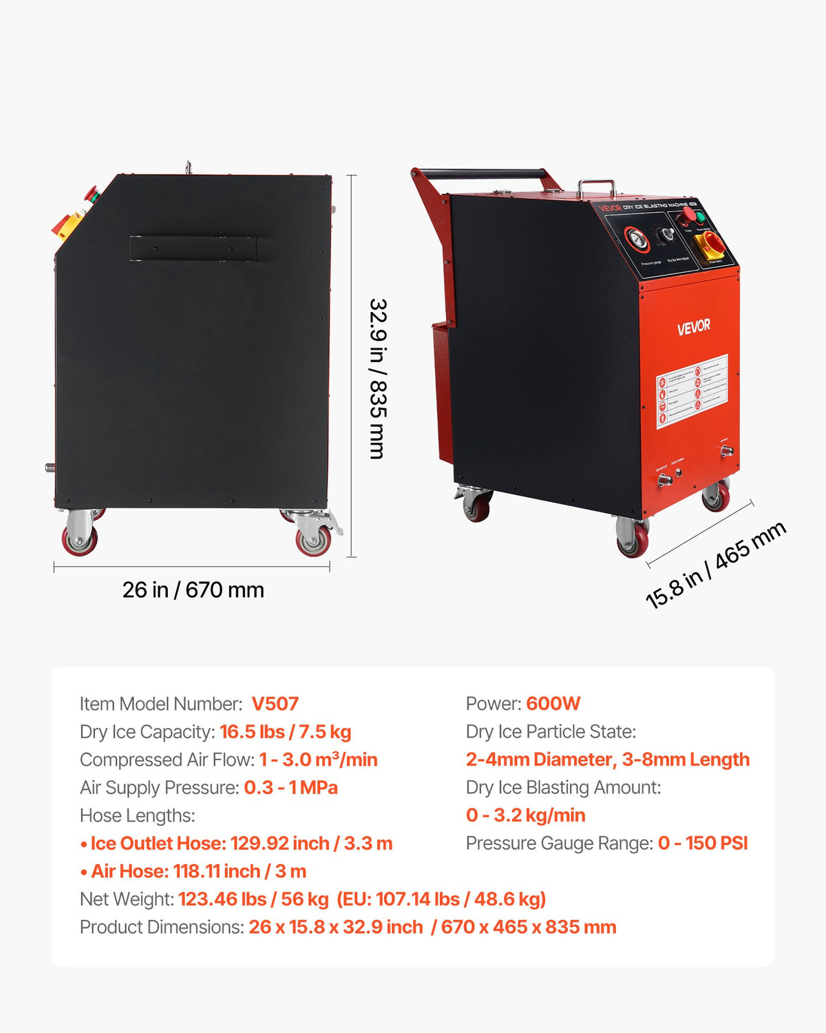 VEVOR Dry Ice Blasting Machine, 16.5LBS (7.5KG) Capacity Dry Ice Cleaning Machine with 4 Nozzles, Adjustable Pressure & Dry Ice Amount, Movable Blaster Cleaner for Auto Ship Aviation Chemical, 120V - GBQXJKDK75KGA5PO0001V1 - view 8