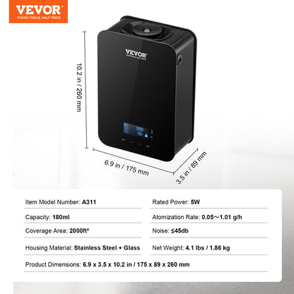 VEVOR Scent Air Machine, 180ml Bluetooth Smart Essential Oil Diffuser, 2000sq.ft Waterless HVAC Scent Diffuser with Cold Air Technology, Aromatherapy Diffuser Machine for Home, Office, Hotel, - GBSLSXXJ180LLWFYJV1 - view 8