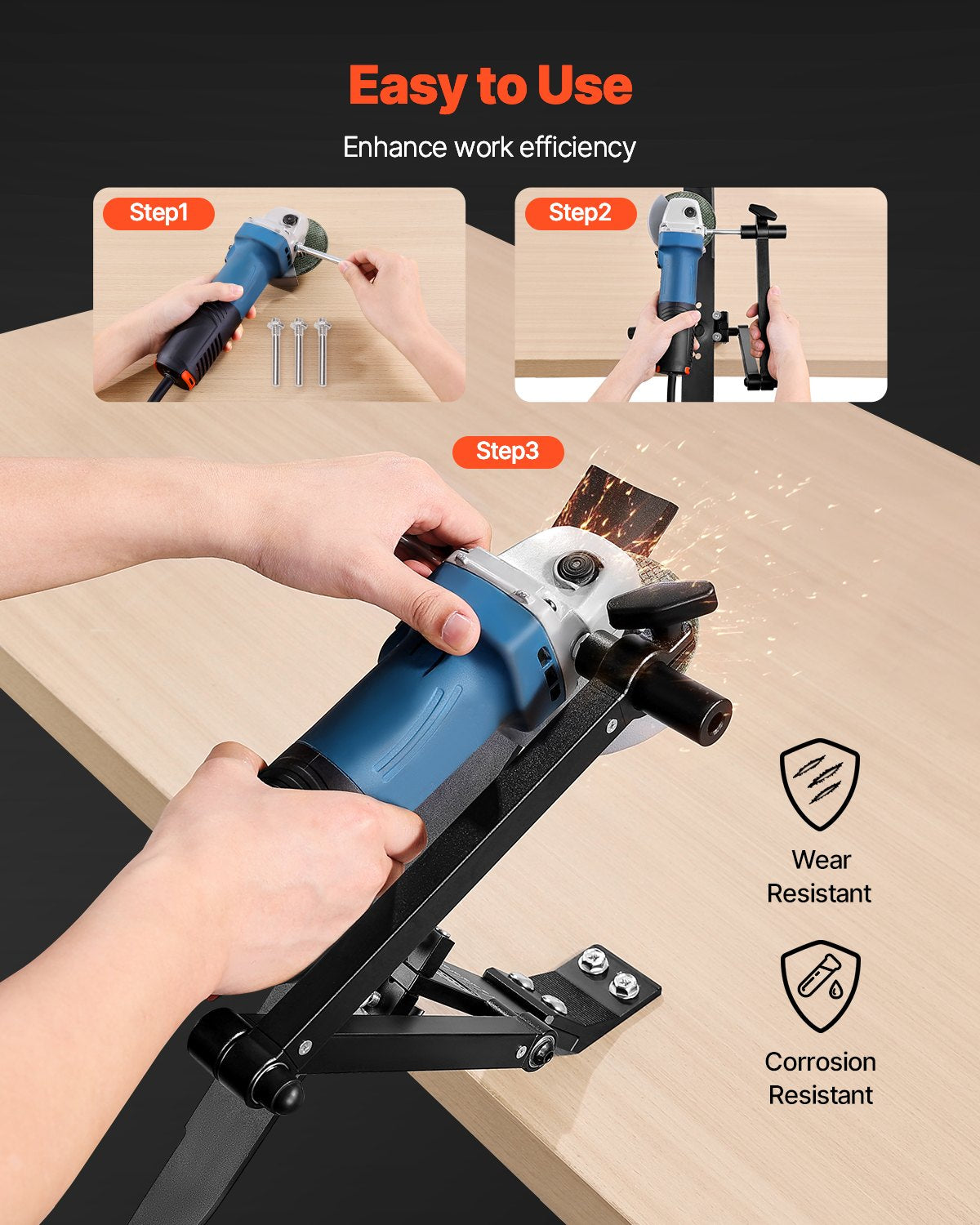VEVOR Lawn Mower Blade Sharpener, 15° - 45° Adjustable Lawnmower Blade Sharpening Tool with 4 Adapter Pins, Ball Bearing Design & 25mm Enlarged Handle, Compatible with Most Angle Grinders - GCDPJJ1545MY5H0TG001V0 - view 3
