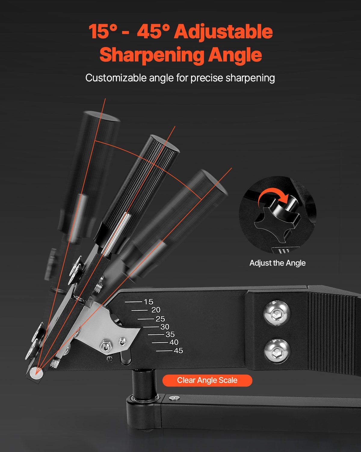 VEVOR Lawn Mower Blade Sharpener, 15° - 45° Adjustable Lawnmower Blade Sharpening Tool with 4 Adapter Pins, Ball Bearing Design & 25mm Enlarged Handle, Compatible with Most Angle Grinders - GCDPJJ1545MY5H0TG001V0 - view 5