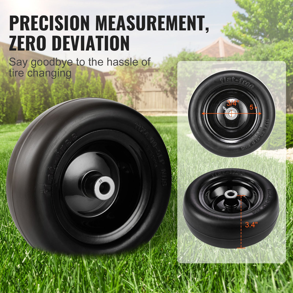 VEVOR Tubeless Mower Wheels, 11x4-5" Size, Pair of Flat-Free PU Tires on Rims, 3.4" Hub, 3/4" Bushing, Includes 20 Adapters, Suitable for Riding Mowers and Lawn Tractors - GCJLZ11X45SXTCAWDV0 - view 4