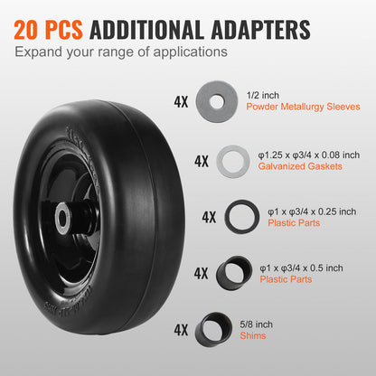 VEVOR Tubeless Mower Wheels, 11x4-5" Size, Pair of Flat-Free PU Tires on Rims, 3.4" Hub, 3/4" Bushing, Includes 20 Adapters, Suitable for Riding Mowers and Lawn Tractors - GCJLZ11X45SXTCAWDV0 - view 7