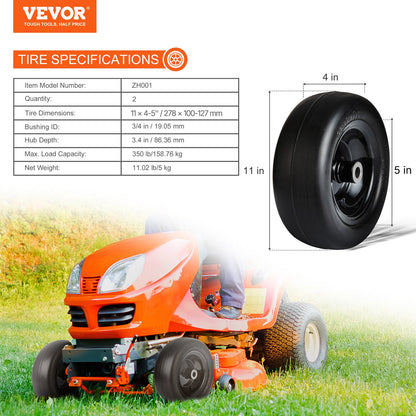VEVOR Tubeless Mower Wheels, 11x4-5" Size, Pair of Flat-Free PU Tires on Rims, 3.4" Hub, 3/4" Bushing, Includes 20 Adapters, Suitable for Riding Mowers and Lawn Tractors - GCJLZ11X45SXTCAWDV0 - view 8