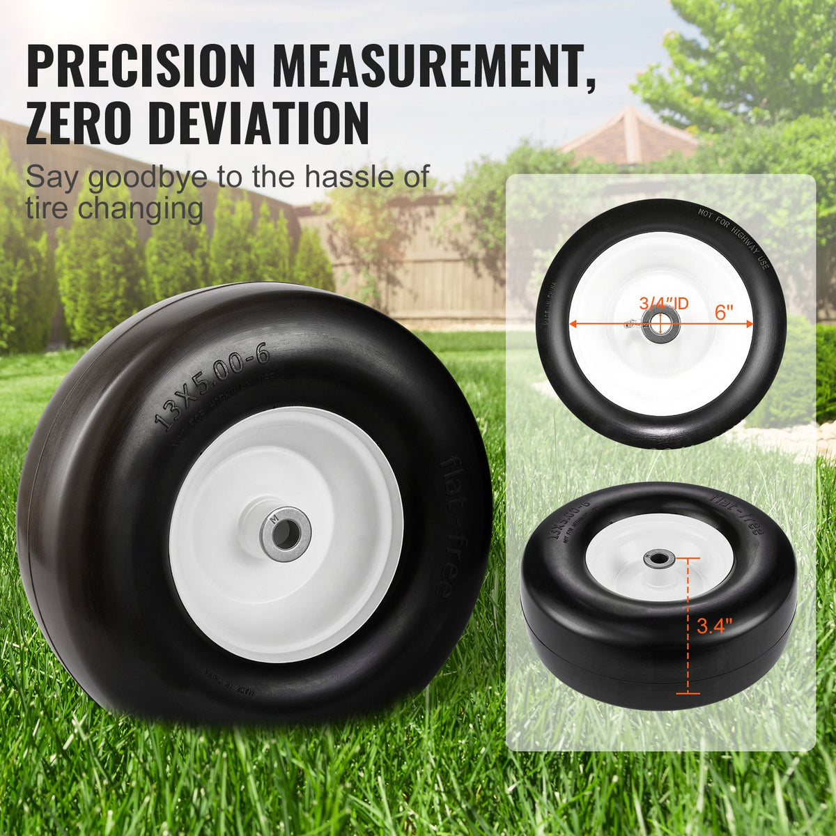 VEVOR Lawn Mower Tires with Rim, 13x5-6" Tubeless Tractor Tires, 2-Pack Tire and Wheel Assembly, Flat-free PU Tires, 3.25"-5.9" Centered Hub, 3/4" Bushing Size, 20 PCS Adapter for Lawn Mowers Tractors - GCJLZZXLG13XLCXLGV0 - view 4