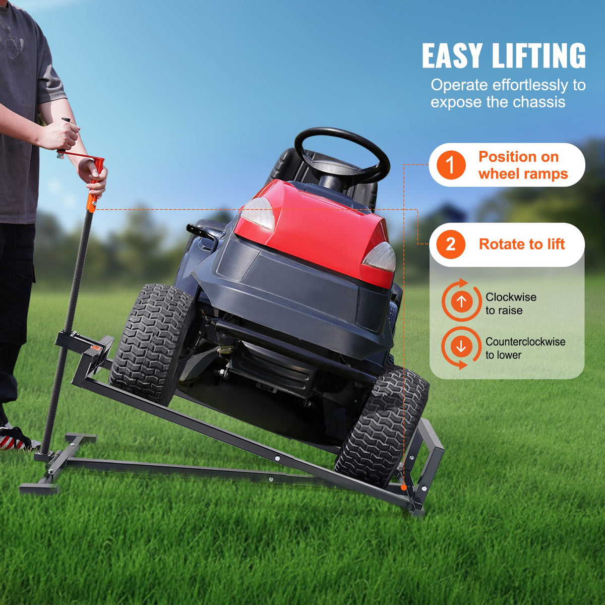 VEVOR Ride on Lawn Mower Lift Jack, 880 Lbs Weight Capacity, Telescopic Maintenance Jack with Crank Handle & Power Tool Handle, Foldable Lawn Tractor Lifter for Lawn Mowers and Garden Tractors, Black - GCJSJJSGS880KCFZHV0 - view 4