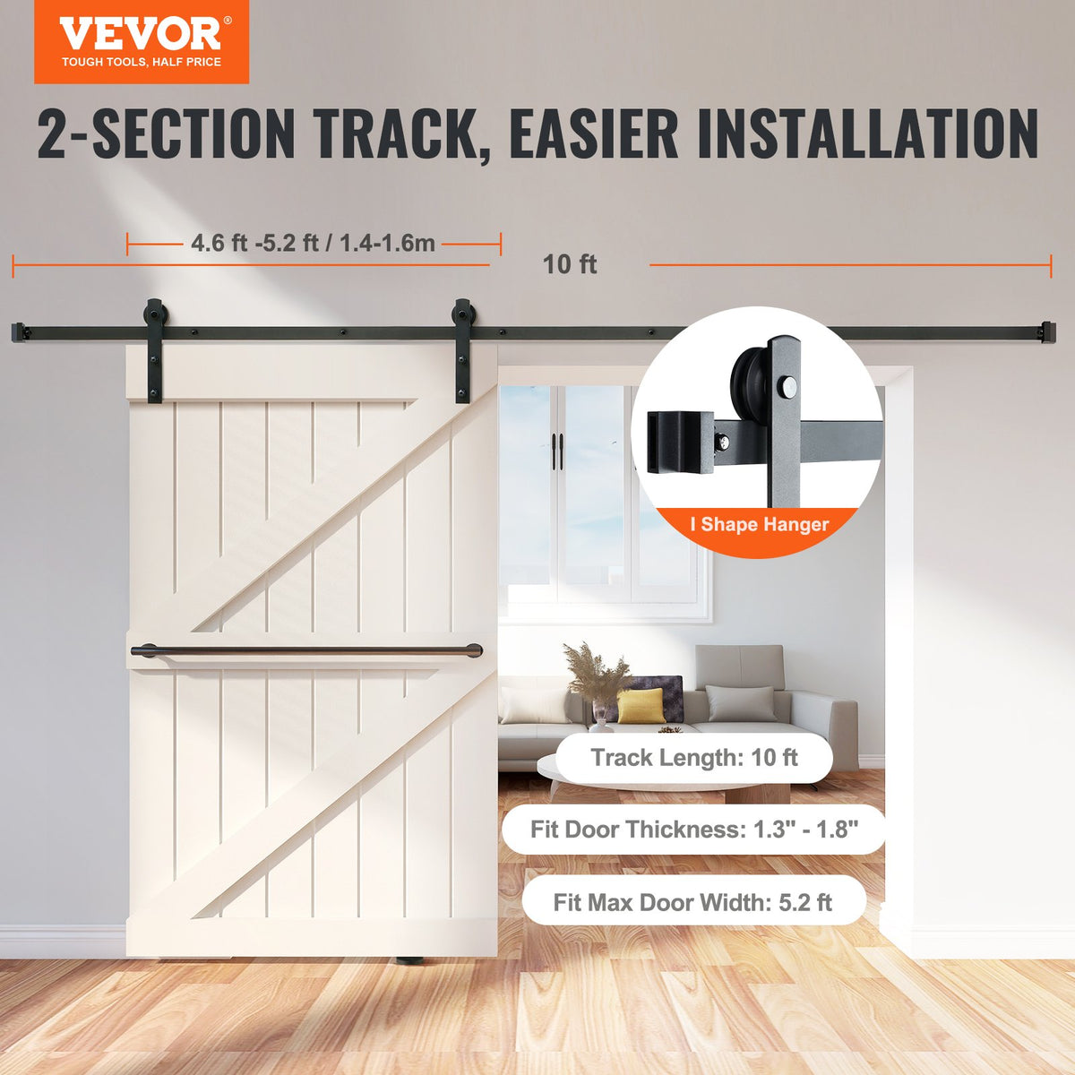 VEVOR Simple Sliding Barn Door Hardware Kit - Select Your Configuration - GCYMWJTJHS10TVCHEV0 - view 2