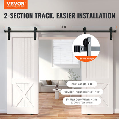 VEVOR Simple Sliding Barn Door Hardware Kit - Select Your Configuration - GCYMWJTJHS8FD5SVJV0 - view 2
