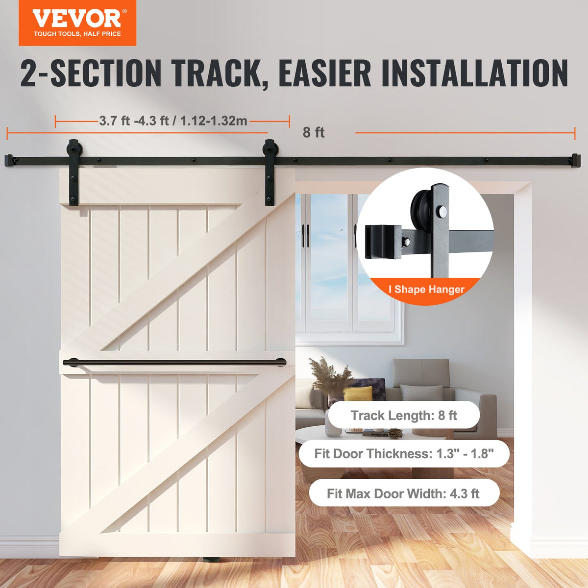 VEVOR Simple Sliding Barn Door Hardware Kit - Select Your Configuration - GCYMWJTJHS8FDEY4EV0 - view 2