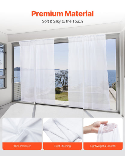 VEVOR Sheer Curtains, 84 inches Long, 2 Panels Set Sheer White Curtains, Each 42" W x 84" L, Dual Rod Pocket Installation, 100% Polyester Window Drapes for Bedroom, Living Room, Balcony, Yard - GDBSCL4284INDMFSA001V0 - view 3