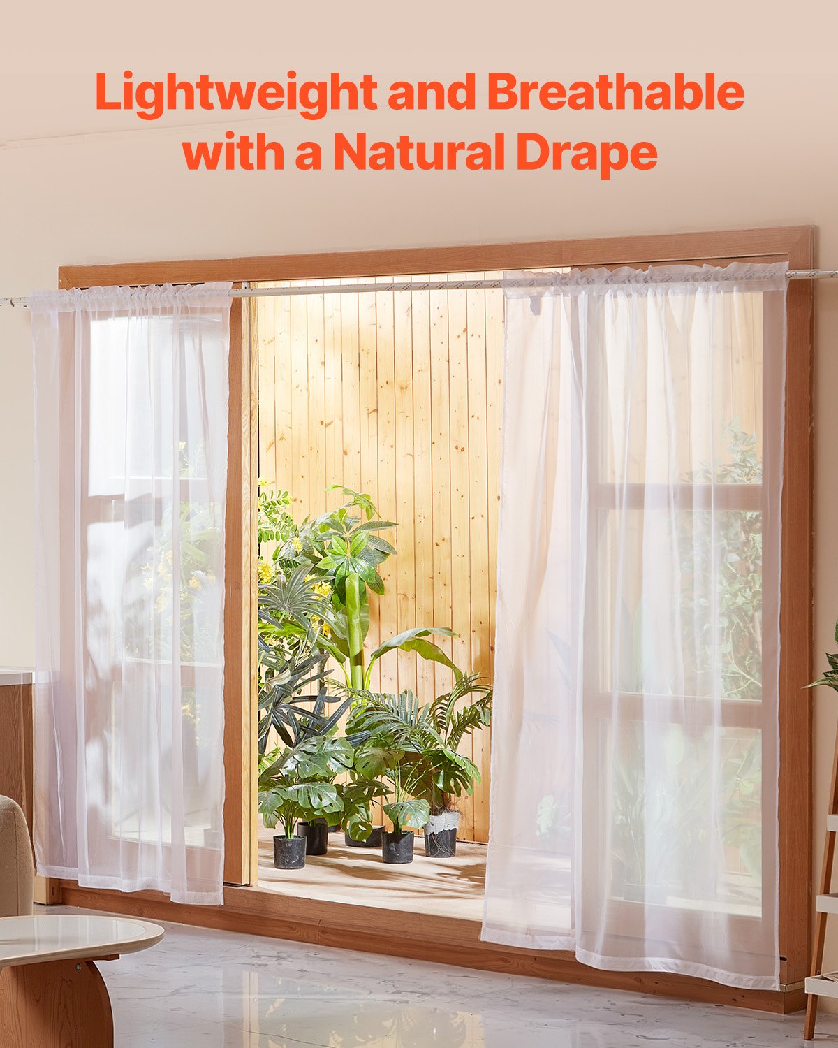 VEVOR Sheer Curtains, 84 inches Long, 2 Panels Set Sheer White Curtains, Each 42" W x 84" L, Dual Rod Pocket Installation, 100% Polyester Window Drapes for Bedroom, Living Room, Balcony, Yard - GDBSCL4284INDMFSA001V0 - view 4