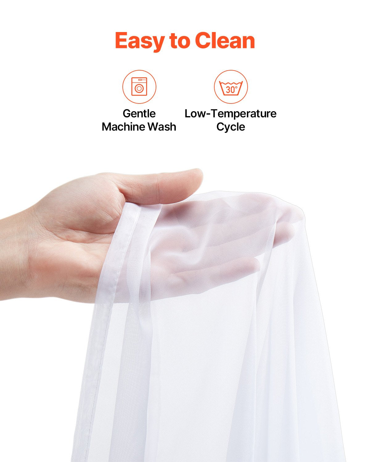 VEVOR Sheer Curtains, 84 inches Long, 2 Panels Set Sheer White Curtains, Each 42" W x 84" L, Dual Rod Pocket Installation, 100% Polyester Window Drapes for Bedroom, Living Room, Balcony, Yard - GDBSCL4284INDMFSA001V0 - view 6