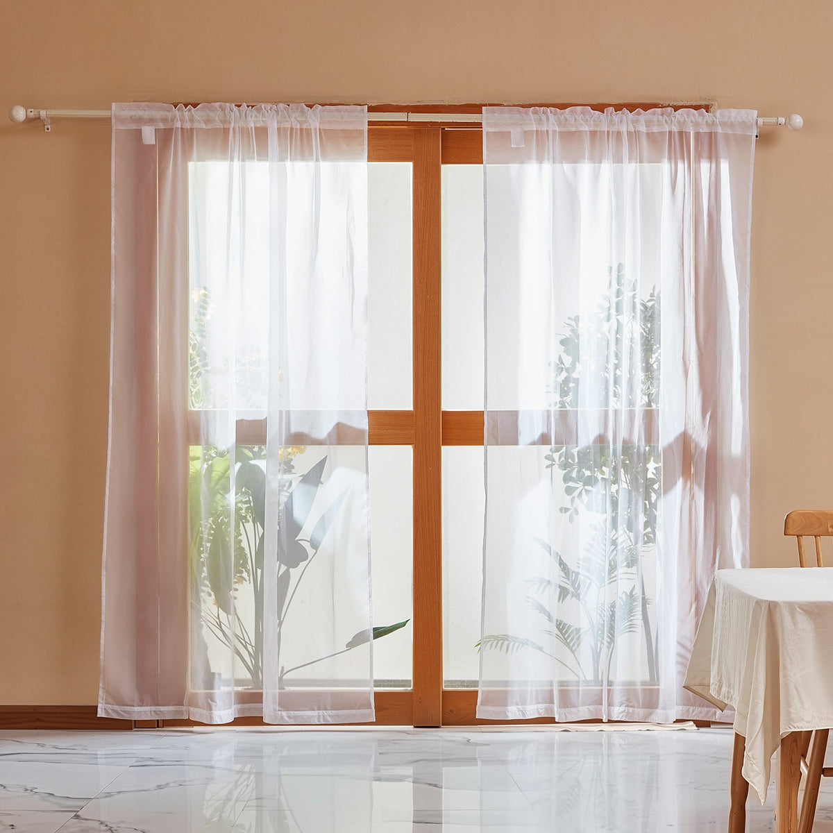 VEVOR Sheer Curtains, 84 inches Long, 2 Panels Set Sheer White Curtains, Each 42" W x 84" L, Dual Rod Pocket Installation, 100% Polyester Window Drapes for Bedroom, Living Room, Balcony, Yard - GDBSCL4284INDMFSA001V0 - view 9