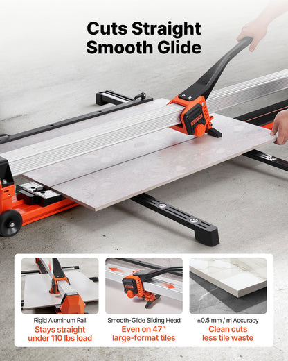 VEVOR 47.2-Inch Manual Tile Cutter, Upgraded Rail and Sliding Head, Precision Alignment Guide, Tungsten Carbide Cutting Wheel, Support Legs with Swivel Wheels, for DIY Pros, Ceramic, Floor, Wall Tiles - GDDZDGHHDTSJBBPZL001V0 - view 3