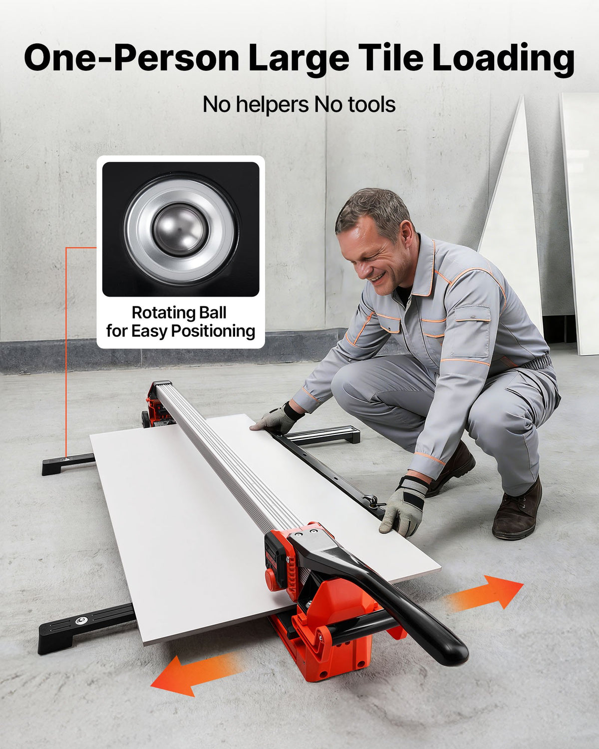 VEVOR 47.2-Inch Manual Tile Cutter, Upgraded Rail and Sliding Head, Precision Alignment Guide, Tungsten Carbide Cutting Wheel, Support Legs with Swivel Wheels, for DIY Pros, Ceramic, Floor, Wall Tiles - GDDZDGHHDTSJBBPZL001V0 - view 4