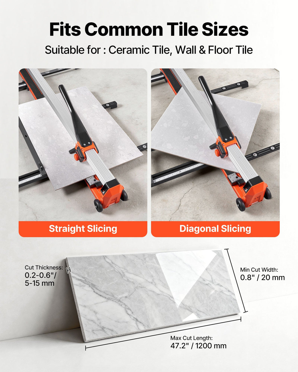 VEVOR 47.2-Inch Manual Tile Cutter, Upgraded Rail and Sliding Head, Precision Alignment Guide, Tungsten Carbide Cutting Wheel, Support Legs with Swivel Wheels, for DIY Pros, Ceramic, Floor, Wall Tiles - GDDZDGHHDTSJBBPZL001V0 - view 6