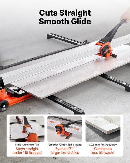 VEVOR 71-Inch Manual Tile Cutter, Upgraded Rail and Sliding Head, Precision Alignment Guide, Tungsten Carbide Cutting Wheel, Support Legs with Swivel Wheels, for DIY Pros, Ceramic, Floor, Wall Tiles - GDDZDGHHDTSJHH0NU001V0 - view 3