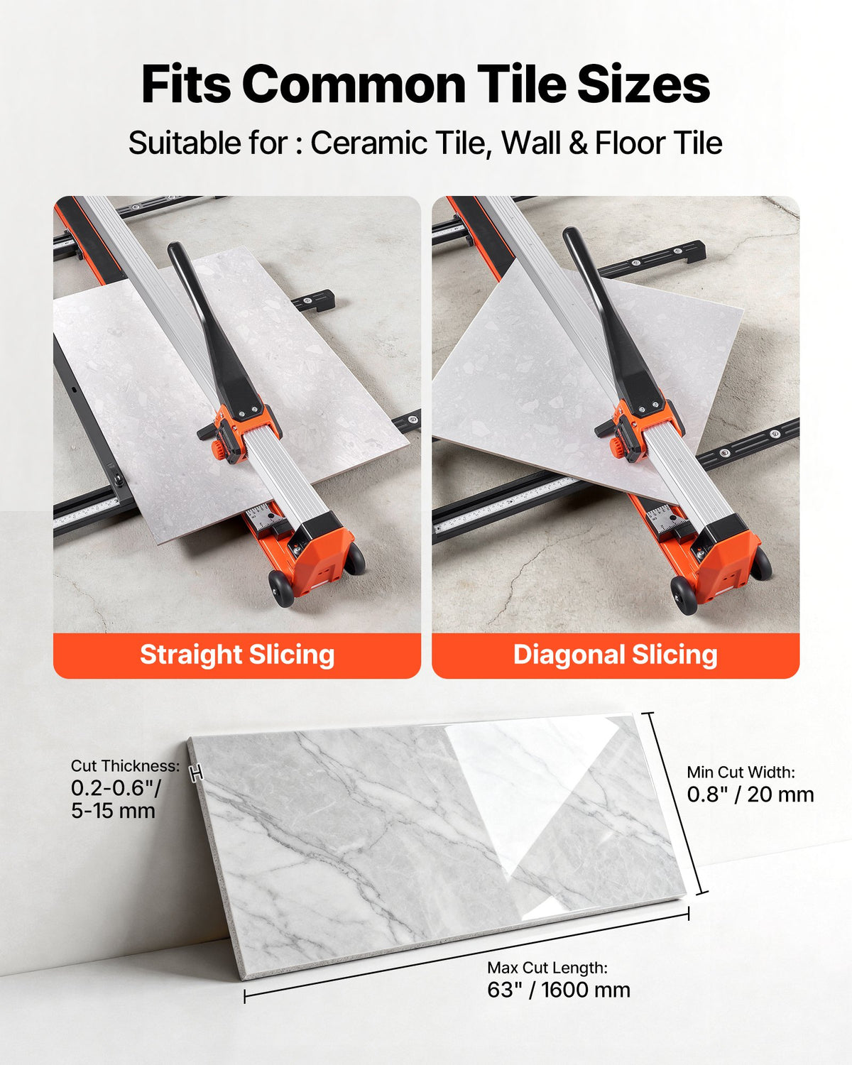 VEVOR 63-Inch Manual Tile Cutter, Upgraded Rail and Sliding Head, Precision Alignment Guide, Tungsten Carbide Cutting Wheel, Support Legs with Swivel Wheels, for DIY Pros, Ceramic, Floor, Wall Tiles - GDDZDGHHDTSJKE91I001V0 - view 6