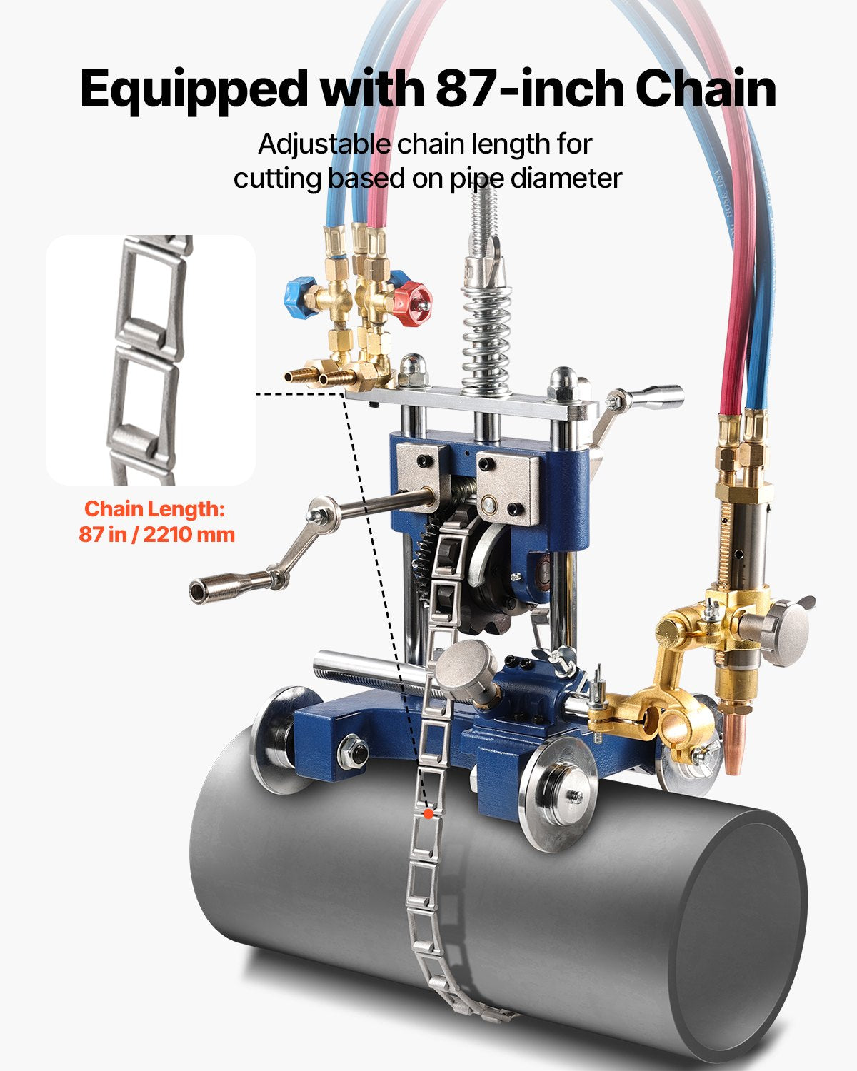 VEVOR CG2-11Y Manual Pipe Cutting Machine, 0.2"-2" Thick Pipe Beveling Machine with 82-in Chain, 0°-45° Adjusted Angle Gas Cutting Machine with 3 Tips, Portable Torch Beveling Gas Cutter - GDGJJSDGDGJJM7AZX001V0 - view 4