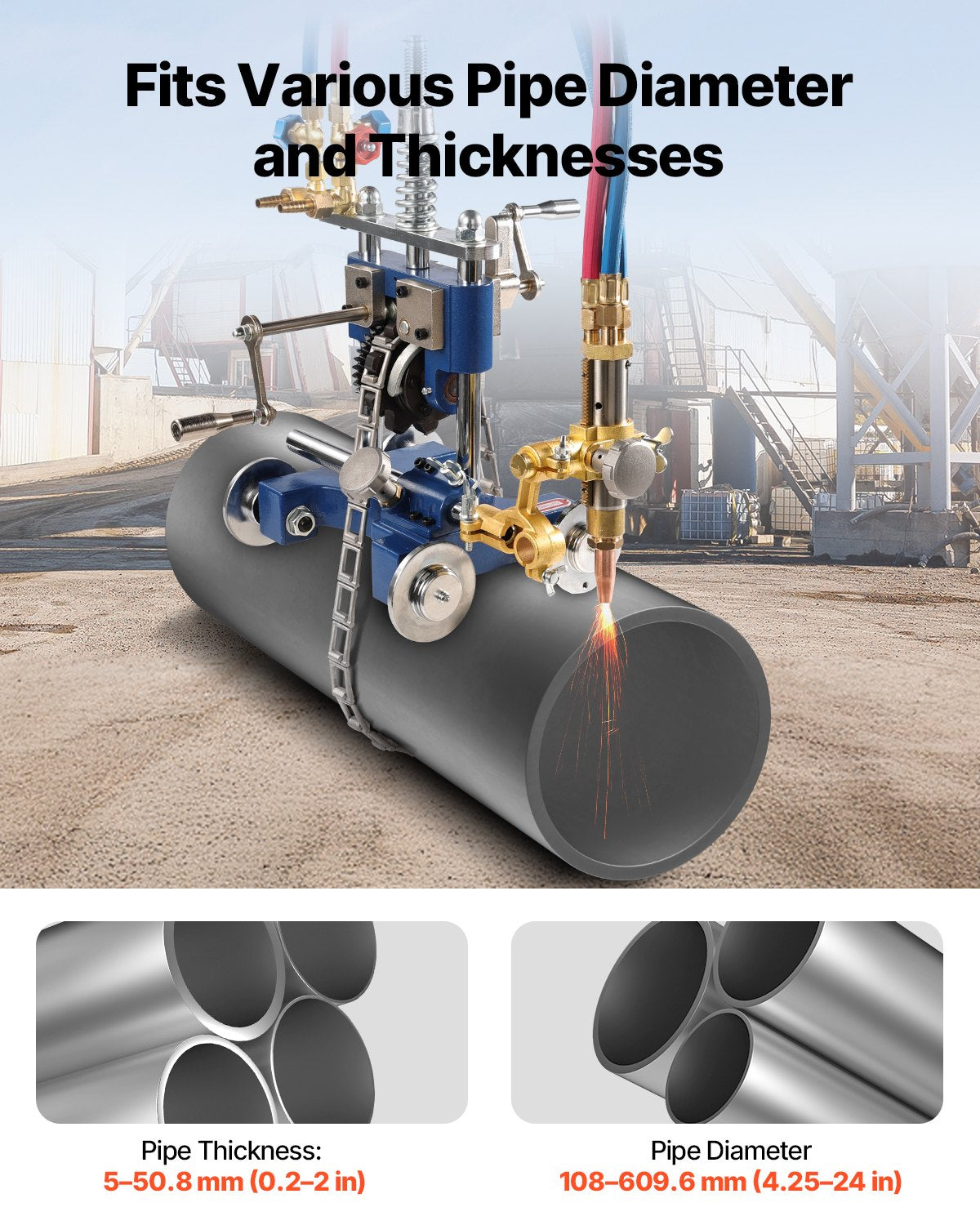 VEVOR CG2-11Y Manual Pipe Cutting Machine, 0.2"-2" Thick Pipe Beveling Machine with 82-in Chain, 0°-45° Adjusted Angle Gas Cutting Machine with 3 Tips, Portable Torch Beveling Gas Cutter - GDGJJSDGDGJJM7AZX001V0 - view 5