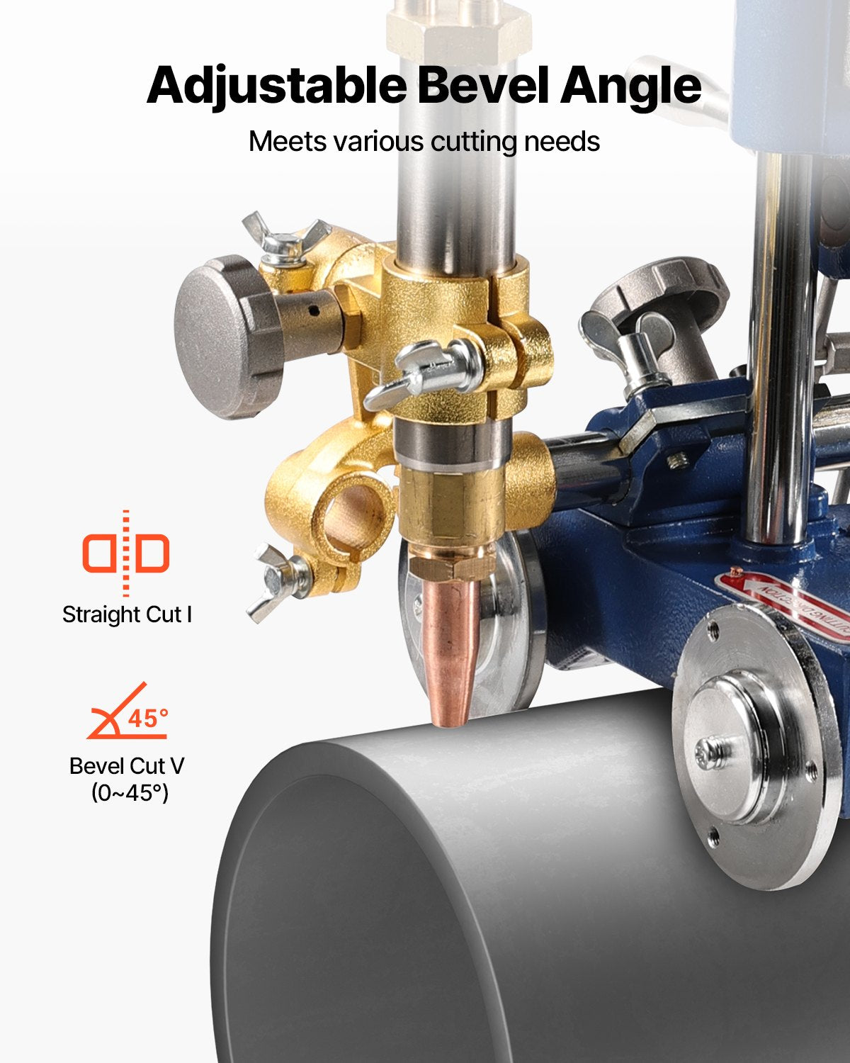 VEVOR CG2-11Y Manual Pipe Cutting Machine, 0.2"-2" Thick Pipe Beveling Machine with 82-in Chain, 0°-45° Adjusted Angle Gas Cutting Machine with 3 Tips, Portable Torch Beveling Gas Cutter - GDGJJSDGDGJJM7AZX001V0 - view 6
