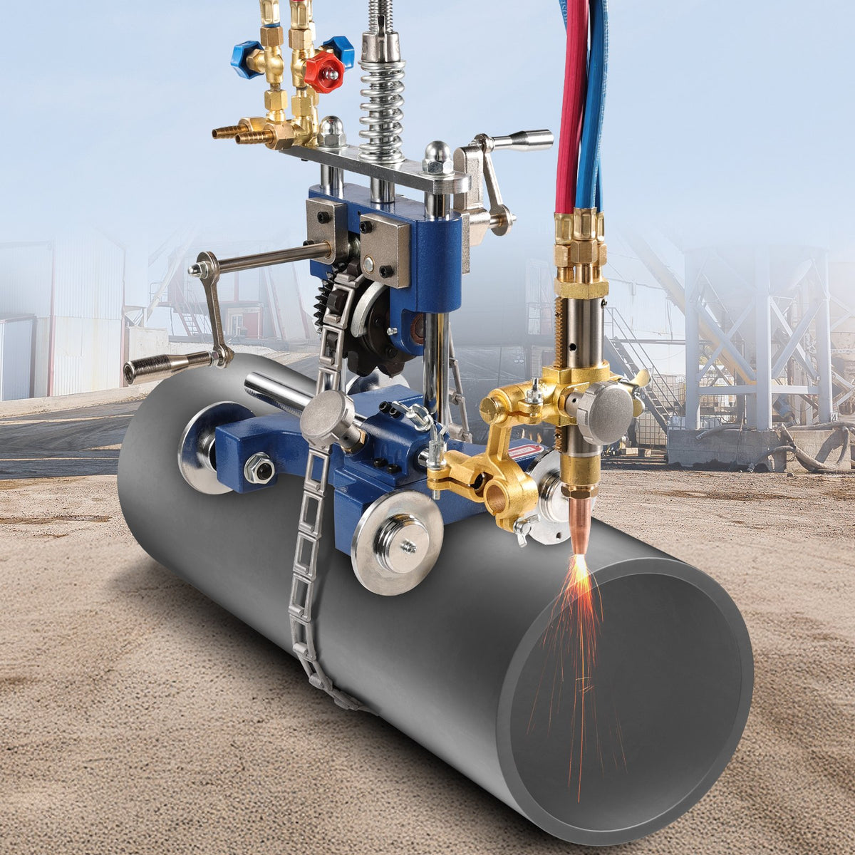 VEVOR CG2-11Y Manual Pipe Cutting Machine, 0.2"-2" Thick Pipe Beveling Machine with 82-in Chain, 0°-45° Adjusted Angle Gas Cutting Machine with 3 Tips, Portable Torch Beveling Gas Cutter - GDGJJSDGDGJJM7AZX001V0 - view 9