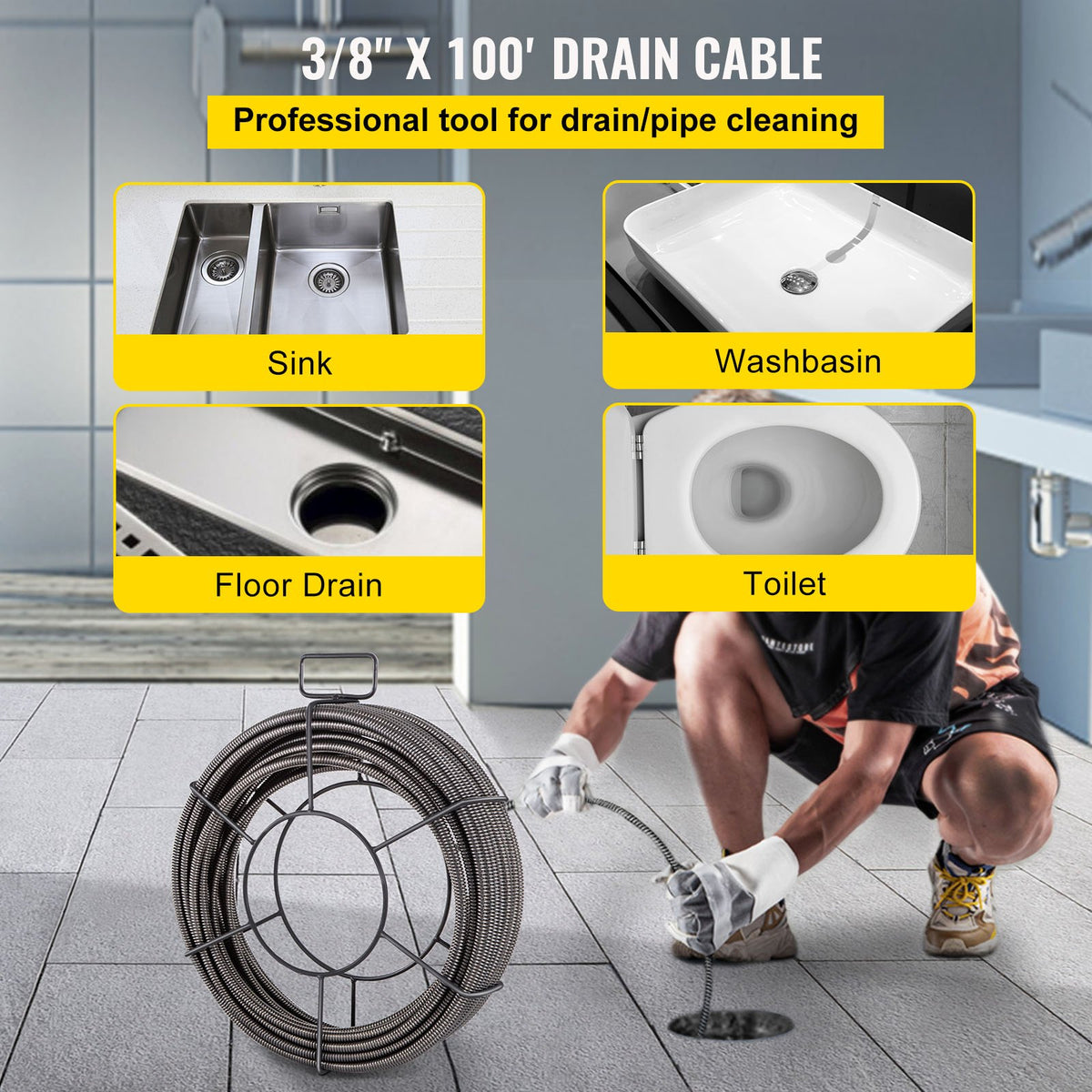 VEVOR Drain Cleaning Cables - Select Your Configuration - GDGJTZ100FT380001V0 - view 2