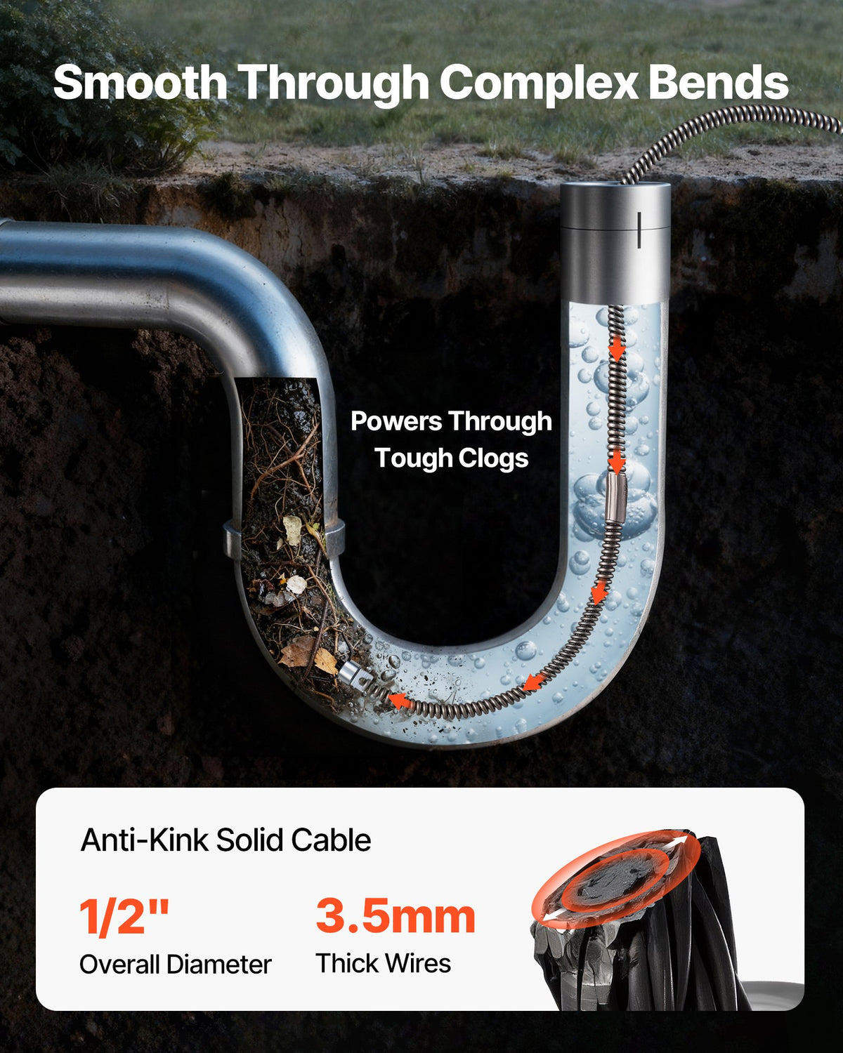 VEVOR Drain Cleaning Cables - Select Your Configuration - GDGJTZ75FT1200001V0 - view 2