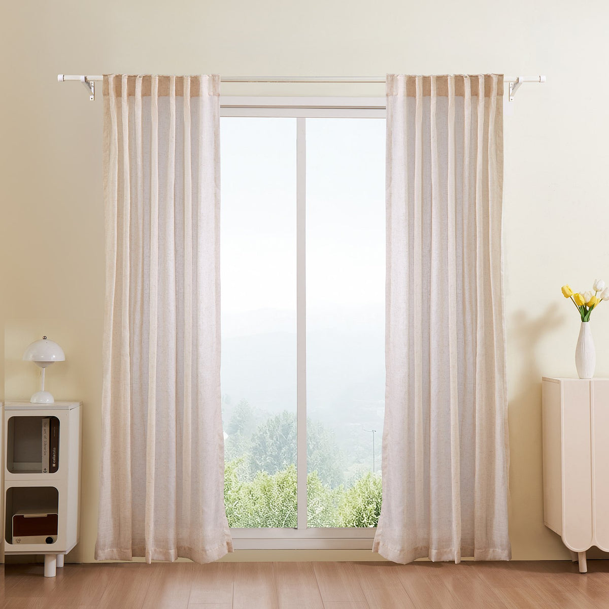 VEVOR Natural Linen Curtains, 52 x 84 inch 2 Panels Set, Semi Sheer Light Filtering Flax Textured Linen Drapes, Rod Pocket Back Tab Design, for Modern Farmhouse, Living Room, Bedroom Window Curtain - GDHLHLGCLYMHSPVA5001V0 - view 1