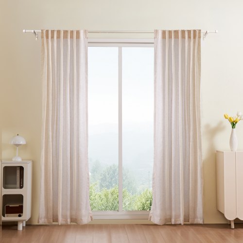 VEVOR Natural Linen Curtains, 52 x 84 inch 2 Panels Set, Semi Sheer Light Filtering Flax Textured Linen Drapes, Rod Pocket Back Tab Design, for Modern Farmhouse, Living Room, Bedroom Window Curtain - GDHLHLGCLYMHSPVA5001V0 - view 2